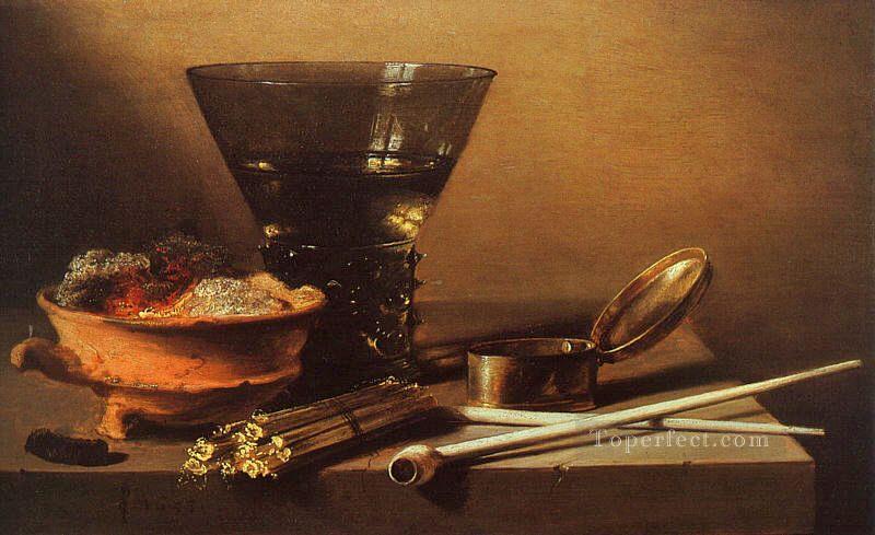 Naturaleza muerta con vino y utensilios para fumar Pieter Claesz Pintura al óleo